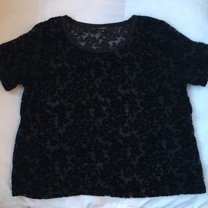 Lucky Brand sheer black velvet floral top